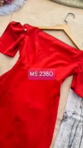 MyDu Shop | Đầm MS 2380 – Dự Tiệc Tay Ngắn Phồng Cổ Ngang Vai Eo Thắt Thanh Lịch