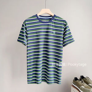 Pookytage Mens round Neck Short Sleeve T-shirt Pure Cotton Breathable Soft Comfortable Retro Stripes Nautical Style Summer Fashion Urban Casual