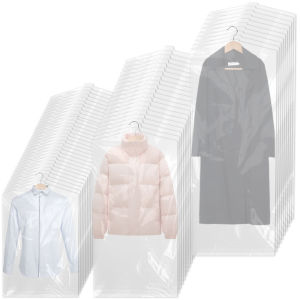 60Pcs Clothes Dust Cover Clear Garment Hanging Protector Bag Transparent Fully Enclosed Waterproof Suit Coat Storage Bag