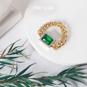 Her Lab Jewelry | Gold Chain with Cubic Zircon Rings Statement Party Emerald Womens Fashion Rings Chain Terms Gold Rings Holiday Gifts Free Gift Box Promo sale Foundation Safeguard