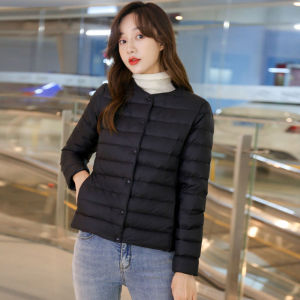 Womens Lightweight Short Cotton Jacket Lined Inner Coat round Neckline Vest Style Warmth-Filled Casual Outerwear