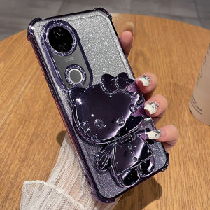 Vivo V50 Lite Silicone Case Full Cover Transparent Soft Shell Anti-Fall Protective Cover for Women with Stand Mirror Cute Creative