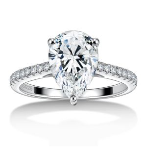 Pretty Beauty 925 Sterling Silver 2CT Pear Moissanite Engagement Ring Pave Band Diamond Promise Ring Fine Jewelry Gift for Women