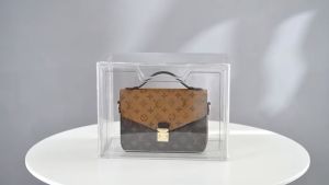 Purse Organizer for Closet Clear Acrylic Display Case Handbag Storage Organizer Box with Magnetic Door Stackable Storage Bins with Dustproof Lid for Book Toys Shoes Cosmetic Collectibles