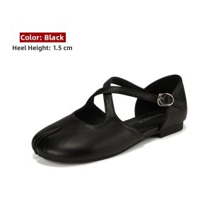 MIFEI | Leather Mary Jane Shoes Silver Split Toe Cross Strap