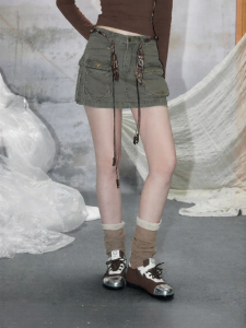 Unifree | Military Green Retro Utility Skirt High Waist Pockets
