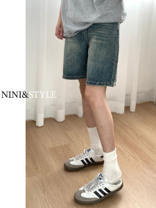 Quần Short Denim Cạp Cao Phong Cách Retro Cho Nữ Mùa Hè 2025 Quần Ống Đứng Rộng Rãi Quần Jeans 5 Điểm Quần Jeans Cạp Cao