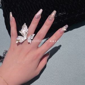 High Quality Heavy Work Zirconium Open Ring Gold Plated Butterfly Knot Cliff Club Luxury Sensation Fashionable Jewelry for Women