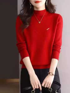 Thickened Fleece Half-High Collar Womens Knitted Sweater Warm Fashionable Autumn Winter Inner Wear Slimming Base Layer Shirt