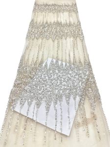 Beautiful French Net Lace with SequinsNewest African beaded embroidery lacefashion french pearls Lace Fabric AT2922