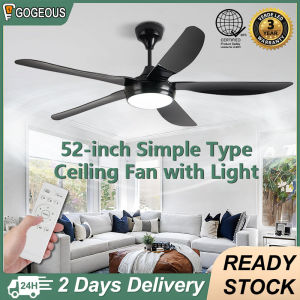 Gogeous 52inch black ceiling fan with light modern design 6 speed wind 3 color dimming ceiling fan with led lights and remote 5 baldes big for living room dinning room bedroom