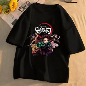 Bandai | Plus Size Demon Slayer Anime Print Men and Women T-shirt Casual Parent-child Top Fashionable Summer Cotton Harajuku Street Y2K