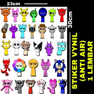 STIKER SPRUNKI ISI 31 PCS BAHAN ANTI AIR(VYNIL) 1 LEMBAR UKURAN 23X30