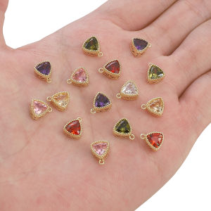 14K Gold Plated Brass with Zircon Stone Exquisite Triangle Charm Pendant for Earring Bracelet Necklace DIY Jewelry Making Findings Accessories
