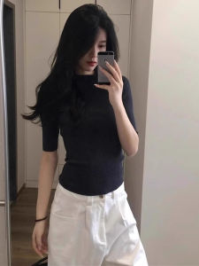 SHUQINGLAI | Áo Len Lông Cừu Đen Elegent cho Phụ Nữ