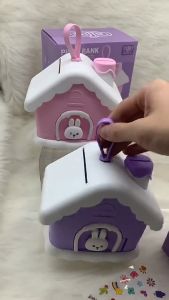Cute House Piggy Bank For Girl with 3D DIY Stickers Gift for Kids To Saving Money Best Birthday Christmas Gifts Home Decoration