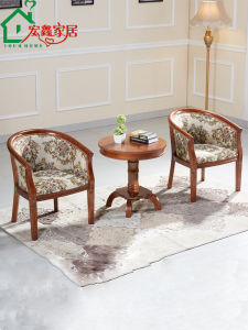 Hotel Style Solid Wood Armchair Tea Table Three Piece Set for Bedroom Balcony Leisure Single Person Elderly Use Furniture