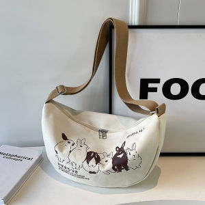 Spring Summer 2025 Womens Canvas Bag Large Capacity Commuter Single Shoulder Satchel Crossbody Dumpling Bag Casual Style