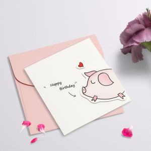 Cute Pig Cartoon Valentines Day Gift for Boyfriend Girlfriend Birthday Present Wife Childs Wish Handmade Greeting Card