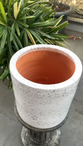 POT BUNGA GERABAH TANAH LIAT SILINDER SPRINKLE PUTIH D30 T30 - SILINDER D30 SPRINKLE PUTIH