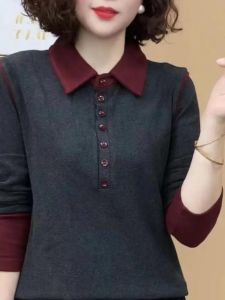 Winter New Arrival Double-Sided Velvet T-shirt Elegant All-Match Stitching Stylish Contrast Color Youthful-Looking Loose Casual Tops Women