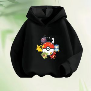 Bandai | 2-14 Years Kids Cotton Hoodie Pikachu Anime Print Spring Autumn Casual Outfit Set for Boys and Girls