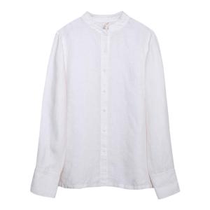 เสื้อเชิ้ตคอตั้งแขนยาวผ้ามัดย้อมฮันมาใหม่สไตล์จีน ผ้าฝ้ายระบายอากาศได้ดี สีขาว เสื้อเชิ้ตผู้หญิงฤดูใบไม้ผลิ 2023