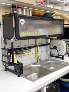 YHLAMP Kitchen Dish Cabinet Rack Over-The-Sink DrainerWith Cover Plate Drying Multifunctional Sink Storage Rack
