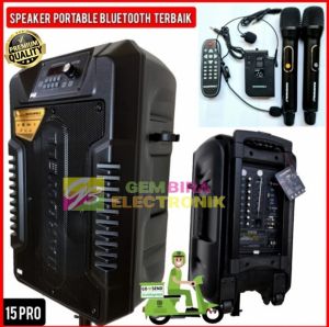 Speaker Bluetooth Portable Wireless Meeting 15 Inch + Mic wireless Hardwell Turbovoice 15 inch 350 watt Pro