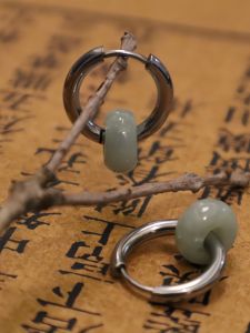 Gender-neutral Chinese-style Jade Donut Earrings