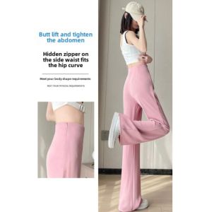Womens High Waist Slim Look Straight Tube Wide Leg Long Pants Thin Design Casual New Suit Trousers