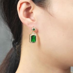 Huitan Full Bling Iced Out Blue/Green Cubic Zirconia Earrings Women for Wedding Gorgeous Dangle Earrings Party Fashion Jewelry