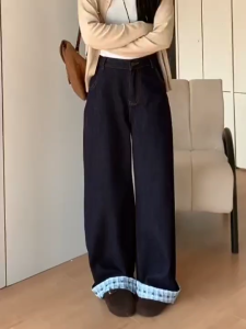 กางเกงยีนส์เอวสูงทรงกระบอกใหญ่ วินเทจ กางเกงยีนส์เอวสูง ทรงกระบอกใหญ่ สุดฮิต (BV#6588)