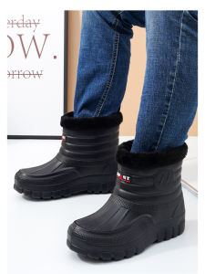 Thickened Cotton Shoes Mens Winter Work Boots Warm Plush Lined Snow Boots Waterproof Car Wash Boots Casual round Toe Boots