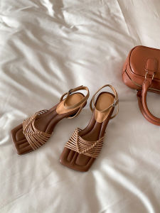 Sheepskin Version High Heel Sandals Women Hollow out Thin Strap Weave Summer Fashionable Leather Slippers Korean Style