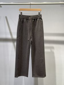 MM Homologous Autumn New Straight Leg Slit Casual Pants Long Woolen Brown Womens 5FA251783 High Waist Commute Style Ladies Trousers