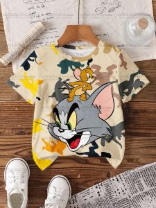 Hot Toys | TOM&JERRY Cartoon Graffiti Pattern Printed Knitted Cute Childrens Casual Top Round Neck Fashion T-shirt Summer Adult Top