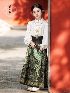 New Chinese Style Black Girls Cheongsam Set Improved Summer Tang Costume Childrens Hanfu Large Childrens Ancient Costume