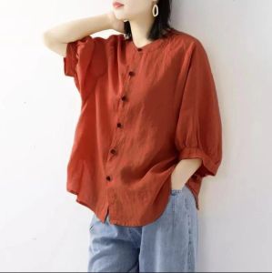 Blouse Wanita Over Size Katun Linen Premium/Blouse Leher Shanghai/ Blus Jumbo Kekinan
