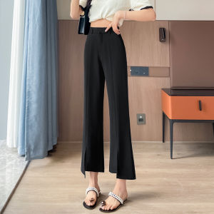 กางเกงขายาวทรงหลวมเอวสูงสำหรับผู้หญิงในช่วงฤดูร้อน กางเกงขายาวทรงหลวมผ้าไหมน้ำแข็งบางๆ ทรงเข้ารูป กางเกงขายาวทรงหลวมสไตล์เกาหลี