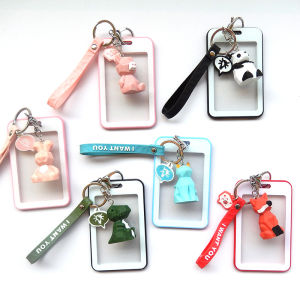 Transparent Metro Bus Card Holder Student Lunch Card Keychain Cute Geometric Animal Design for Men And Women Campus ID Case