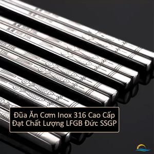 [10 Đôi Kèm Hộp] Đũa Inox 316L Kháng Khuẩn SSGP Đũa Ăn Cơm Chống Nóng Chống Trơn An Toàn Cho Máy Rửa Bát
