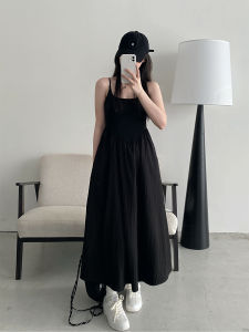 SunYeo Korean Style White Strapless Dress Womens Summer Slimming Elegant Vacation Long Skirt A-Line Midi Dress round Neck