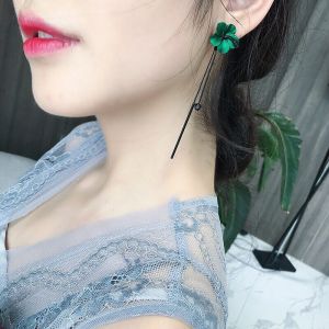 Flower Earrings 925 Sterling Silver Anti-Allergy Green Earrings Tassel Earrings Internet Influencer Long Pendant Graceful Earrings