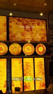Đèn Hào Quang In Tranh Trúc Chỉ Vuông Hoa Sen Chữ Phật Hán Trang Trí Phòng Thờ Bàn Thờ Treo Tường TC-TV-52