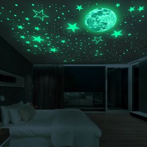 3D Luminous Moon Star Wall Sticker Glow In The Dark Fluorescent Sticker Kids Room Bedroom Decor
