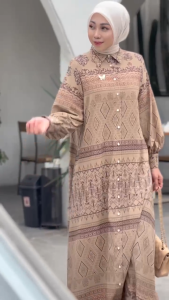 MDLY Baju Gamis Wanita Muslim/Gamis Motif Etnik Modern Printing/Nafeqa Dress by MDLY
