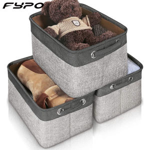 Fypo 25L large capacity cloth storage bag Wardrobe organisers Toy Organizer Foldable cotton linen storage basket Clothes storage box Home fabric storage bag