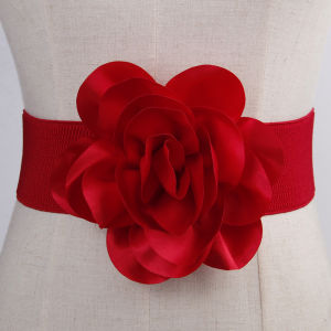 New Arrival Easiest for Match Flower Decoration Wide Belt Elastic Waist Seal Womens Dress Accessories Costume Belt Big Flower