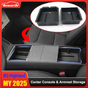 For Tesla New Model Y Juniper 2025 Launch Model 3 Highland 2024 Center Console & Armrest Storage Box Upper&Lower Silicone Pad